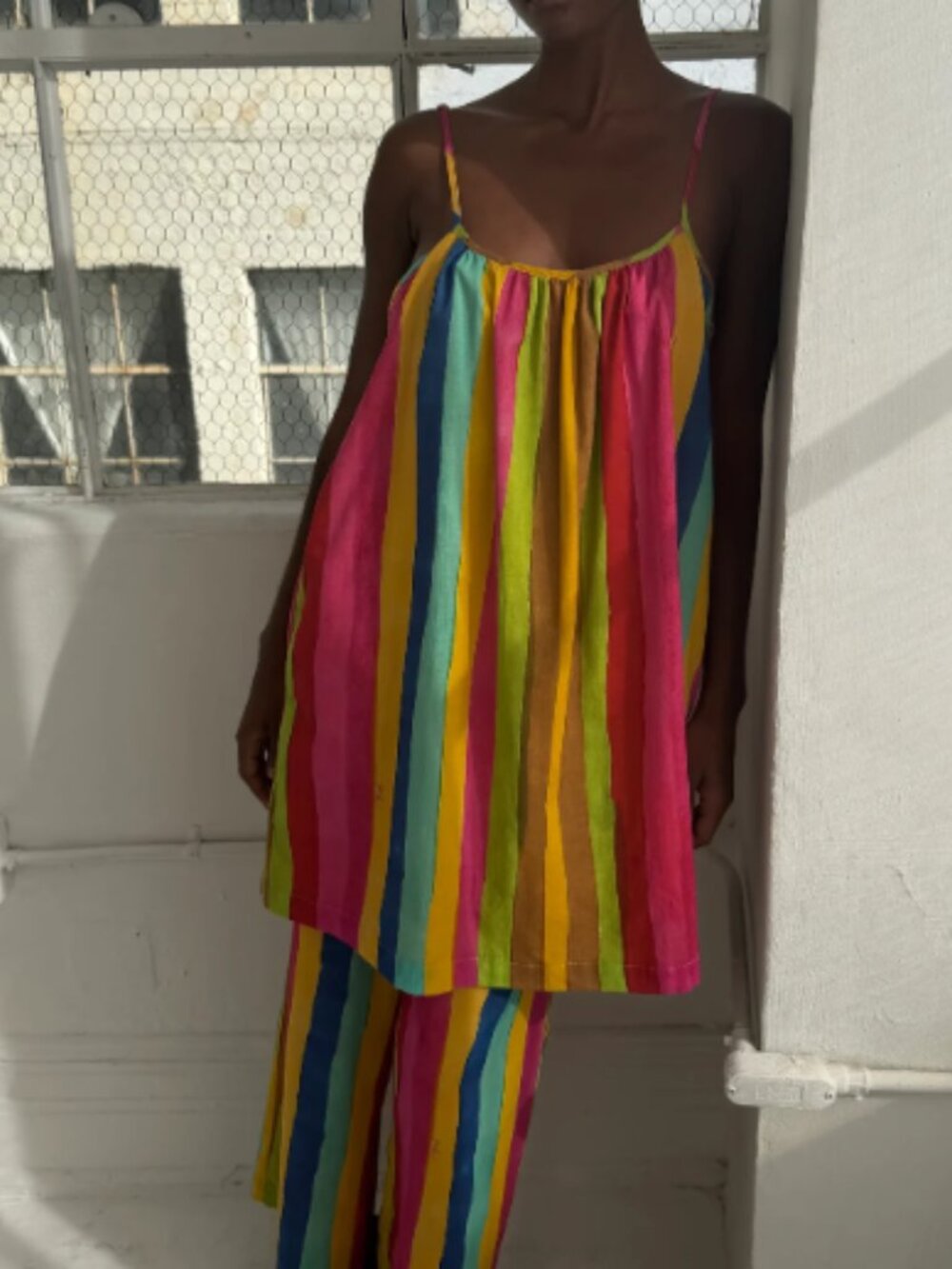 Lisa Says Gah Bright Multicolor Striped Sundress with Matching Headscarf - Picture 4 of 6